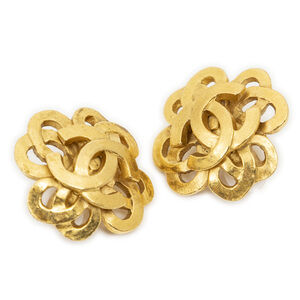 Chanel CC Flower Clip On Earrings